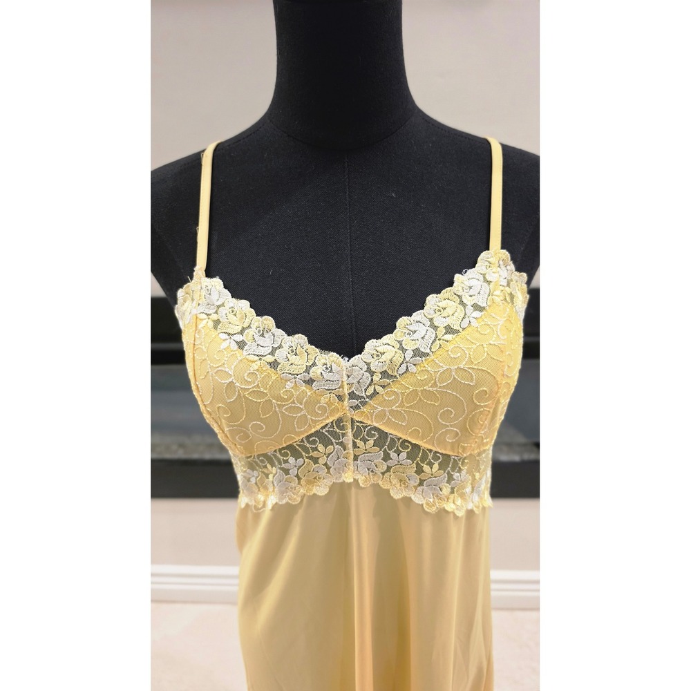 VTG Yellow Floral Lace Trim Nightgown Adjustable Straps Chemise Slip Dress SZ XL - Picture 11 of 11